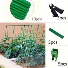 23pcs Green Metal Garden Trellis, 10 Poles + 13 Accessories Multi-Purpose Support Stakes, Durable For Tomatoes, Cucumbers, Grape Vines, Vegetables And Grape Arbors, Garden And Yard