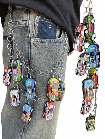 1 pièce Chaîne à double couche multicolore avec imprimé circuit de course, séquence de couleurs de voitures aléatoire, accessoire streetwear Y2K convenant pour la photographie de rue, les voyages, l'usage quotidien, l'école, les affaires, les cadeaux pour petit ami, mari, père, homme, le port quotidien, la mode, les adolescents, l'extérieur, les vacances, le sport, les voyages, le style boho, l'automne vintage, les accessoires automne-hiver, convenant pour les adolescents, les jeunes, les hommes, le casual, l'extérieur, le sport, les vacances, les cadeaux de remise des diplômes, les anniversaires, le port quotidien