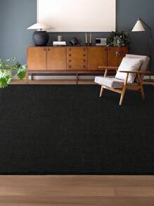 1pc Luxury Velvet Plush Area Rug, Convenient Foldable Washable Carpet, Suitable For Bedroom Living Room, High Quality Black Color, Home Decor Accessory