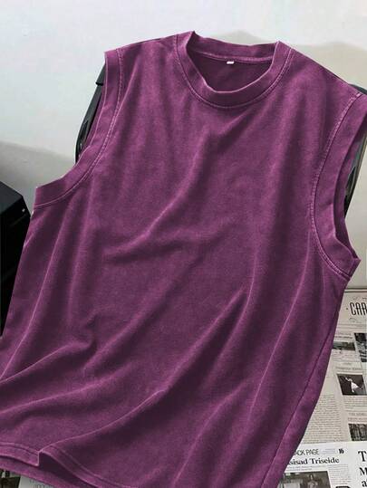 卓天喜男士深色休闲复古水洗圆领背心