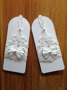1 Pair Bridal Wedding Gloves, Bride Lace Embroidered & Rhinestone Decorative Open Finger Gloves