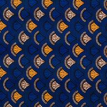 1/3/6 Yardas de Tela Estampada Africana Wax, Tela Ankara, Adecuada para Vestidos de Fiesta - Patrón azul y naranja - Ver 2