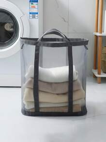 2pcs/1pc Casual Style Nylon Mesh Laundry Basket With Handle, Retractable Shape, Foldable And Wall-Mounted, Suitable For Various Room Types, Unlined - Dirty Clothes Storage Organizer