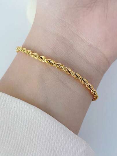 1st 18k guldpläterat rostfritt stål Minimalistiskt & Chic Twisted Rope Armband, nischdesign