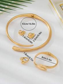 1 conjunto de pulseira de metal geométrica de alta qualidade, anel, colar, brincos, joias para mulheres, presente para namorada, adequado para festivais, festas, encontros