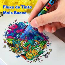 Kit 12 Permanent Acrylic Marker Pens Colored Brush - 12色/套 - 查看 4