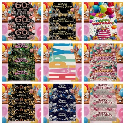 1PC Feliz Aniversário Caminho de Mesa - Tecido de Poliéster Retangular Colorido, Decoração de Mesa Tecida para Festa Familiar Interna e Externa