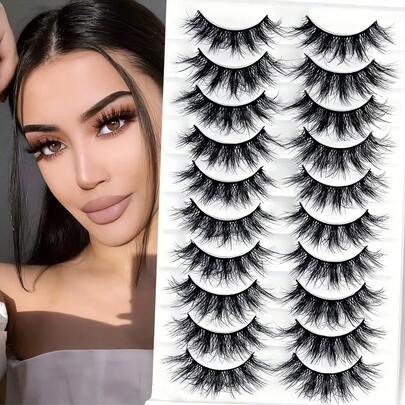 10/8 Pairs Natural Fake Eyelashes Fluffy Mink Fake Lashes 5D Curl 16mm Wispy Cat Eye Lashes Volume Lash Extensions Kit – Perfect For Everyday Use Strip Lashes, Lashes, Eyelashes, Fake Lashes
