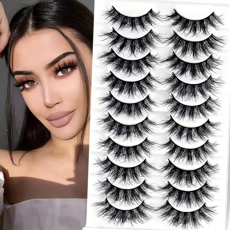 10/8 对自然假睫毛蓬松水貂假睫毛 5D 卷曲 16 毫米纤细猫眼睫毛浓密睫毛延长套装 - 非常适合日常使用 假睫毛、睫毛、睫毛、假睫毛