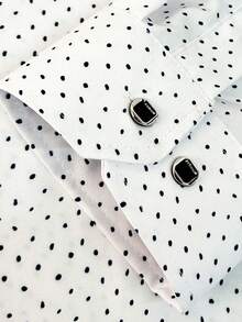 Men's Business Formal Shirt, Spring/Autumn, Suitable For Suit, Patterned With Regular Polka Dots, Visual Style, Silver-Edged Buttons, Regular Fit, Comfortable To Wear - White - View 7