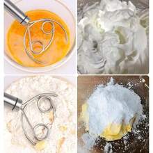 Cake Tools Danish Dough Whisk Stainless Steel Dutch Bread Dough Hand Mixer Wooden Handle Kitchen Baking Tools Artisian Blender - White - View 7