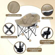 Sofa Chair, Oversize Padded Moon Leisure Portable Stable Comfortable Folding Chair For Camping, Hiking, Carry Bag