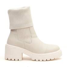 Women's Mid-Calf Boot Knit Tractor Boot In Genuine Leather - 米色 - 查看 6