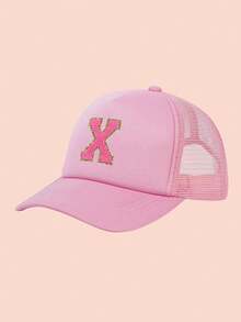 1pc Adjustable A-Z Letter Mesh Baseball Cap, Custom Children Outdoor Sun Shading & Ion Solid Color Snapback Hat For Boys And Girls - Pink - View 16