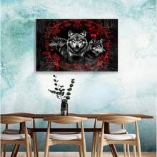 Framed   Tapestry Wild Wolves Tapestry Wall Hanging Norse Red Runes Wall Tapestry Wolf Shadows Bedroom Cool Animal Poster Wall Decor