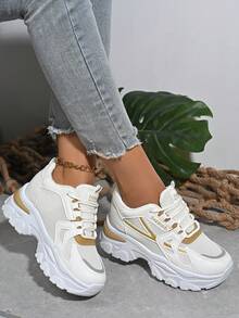 1 Pair Women's Casual White Sneakers, New Style Platform, Comfortable, Versatile, Student Fashion Lace-Up Sports Shoes