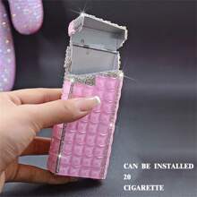 1 pezzo Custodia per sigarette con strass, capacità di 20 sigarette, apertura automatica, scatola sottile per sigarette lunghe, custodia per sigarette con decorazioni in strass creativa per donne, accessori per fumatori, accessori per fumatori femminili, porta sigarette, custodia portasigarette