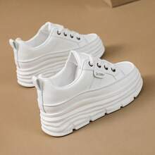 New Solid Color Canvas Shoes, Summer Sneakers, Platform Thick Sole, Casual Shoes, Student/Sports Shoes - White - View 4