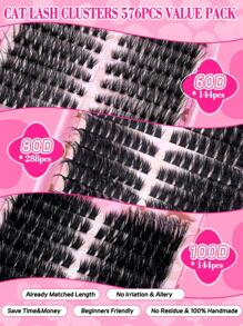 640 piezas/576 piezas Racimos de pestañas individuales de ojo de gato de 10-18 mm izquierdo y derecho para pestañas en racimos individuales apareados,extra gruesas y naturales, con efecto aterciopelado, ultra suaves y súper ligeras. Kit de extensión de pestañas DIY para principiantes para usar en casa, vida diaria, regalos, viajes y festivales de música