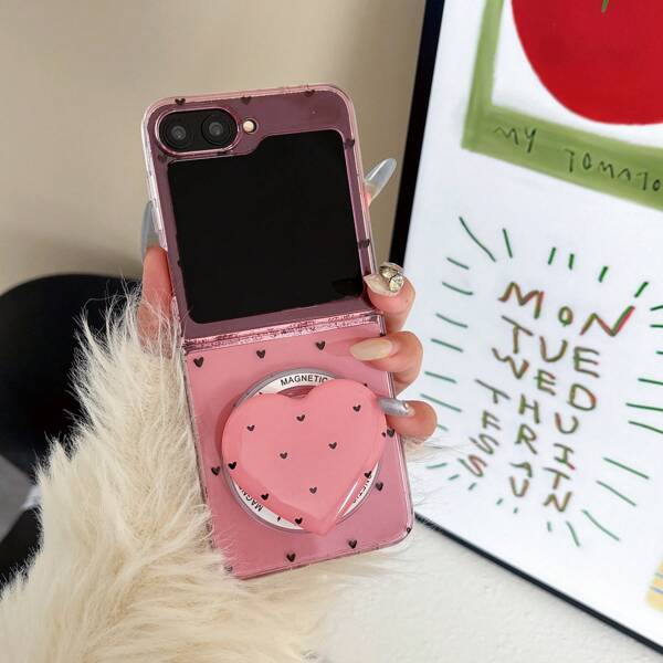 1pc Foldable Magnetic Phone Stand Case/Cute Full Screen Heart Phone Case Compatible With ZFLIP6 ZFLIP5 ZFLIP4 Z FLIP3