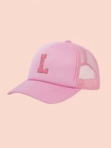 1pc Adjustable A-Z Letter Mesh Baseball Cap, Custom Children Outdoor Sun Shading & Ion Solid Color Snapback Hat For Boys And Girls - Pink - View 31