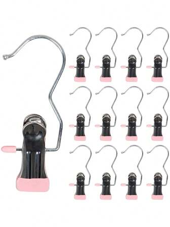 20pcs Stainless Steel Clips With Hooks, Portable Clothespin Laundry Clip, Multifunctional Clothes Hanger, Metal Wardrobe Clips, Home Organizer