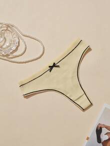 4pcs Women Letter Waistband Thong Panties, Breathable Mid-Rise Cotton Crotch Sexy Lift Briefs - Multicolor - View 4
