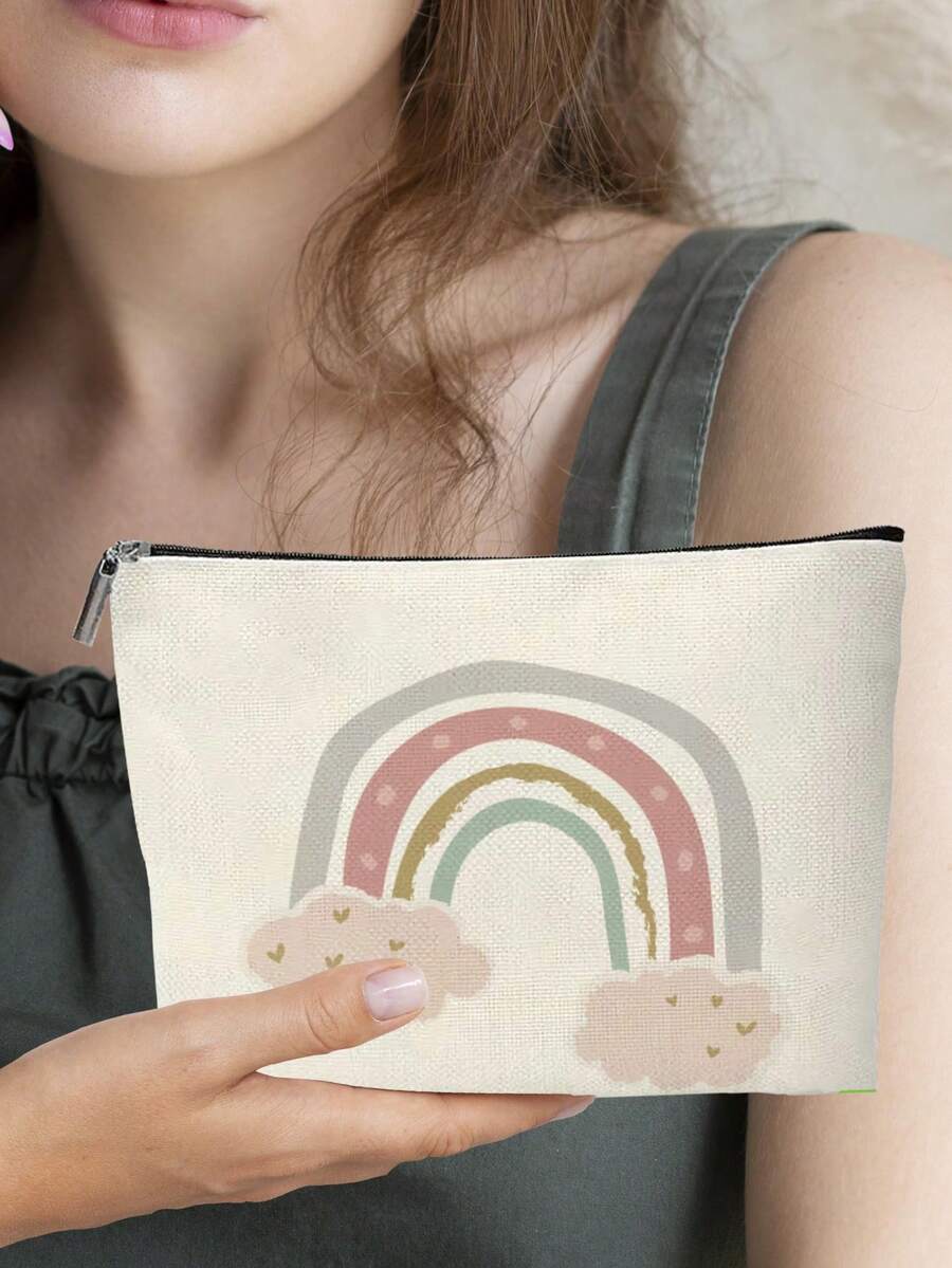 1 Pc Makeup Bag Various Bohemian Rainbow Pattern Cosmetic Storage Bag Large Capacity Lightweight Multipurpose, Durable Foldable With Zipper Closure Small And Exquisite Gift For Girls - Multicolor - View 1