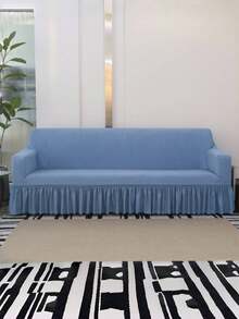 1pc Blue Jacquard Velvet Sofa Cover, With Elastic Edging, Made Of Polyester Fiber Fabric, Suitable For Living Room And Home Use, Modern Minimalist Design - Blue - View 5