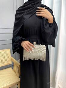 2 piezas Vestido tradicional Jalabeya árabe, Elegante bata Abaya para celebraciones del Eid, festividades, ocasiones casuales y formales