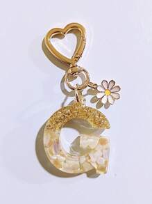 1pc Women's Beige Letter & Heart Tassel Resin Keychain, Creative Gifts For Friends, Casual & Cute Accessory Car Accessories Bag Charm Backpack For School Goth Y2k