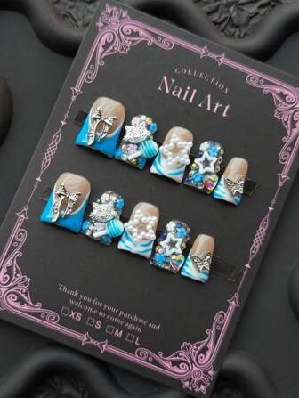 Y2K 10 PC Handmade Press On Nails Summer Style Nail Art Three-Dimensional Ornament Beautiful Duckbill Nail Suitable For Seaside Vacation Masquerade