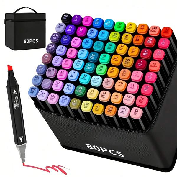 60-Color Dual-Tip Art Sketch Markers - Vibrant, Permanent Colors For Drawing, Painting & DIY Projects - Large Capacity With Black Carrying Case - Perfect For Adults, Holiday Decorations & Office Supplies, Art Project Supplies | Vibrant Sketch Pens | Markers