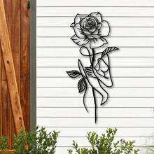 11.81-Inch Elegant Metal Rose Sculpture - Perfect Decoration For Outdoor Garden, Patio, Balcony, Living Room Wall Accent - Black - View 4