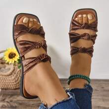 Vegan Flat Slip-On Sandals With Bow Decor, Stylish And Comfortable, Suitable For All-Day Wear, Available In Multiple Colors, Fashionable And Versatile