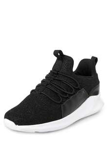The Children's PLACE Girls Glitter Running Sneakers Black Sparkle Mesh