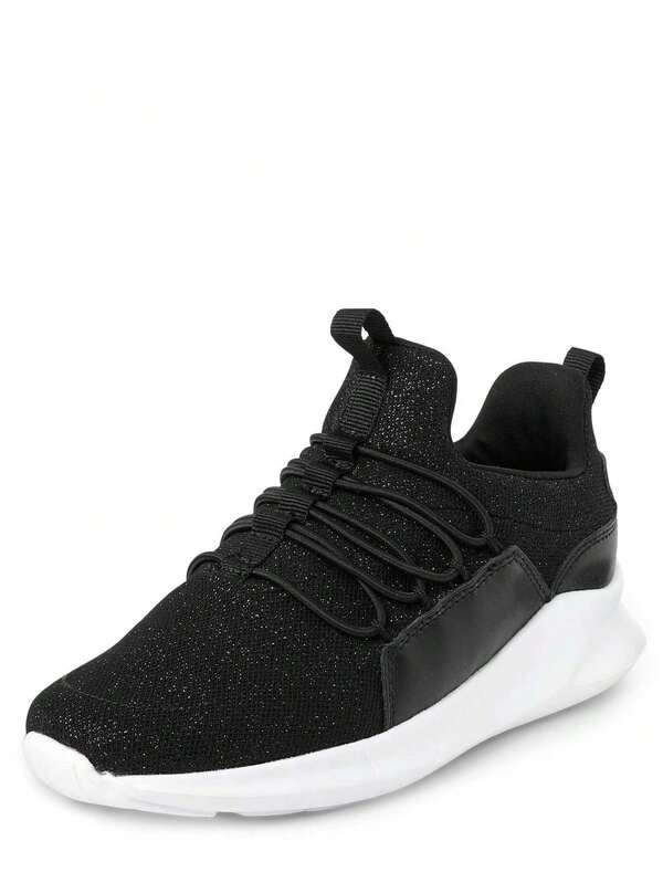 The Children's PLACE Girls Glitter Running Sneakers Black Sparkle Mesh