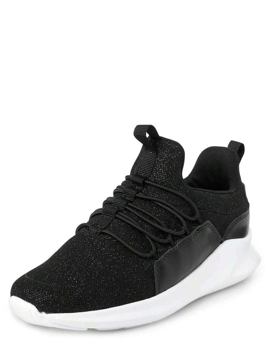 The Children's PLACE Girls Glitter Running Sneakers Black Sparkle Mesh