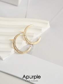 Apurple Pendientes de botón con forma de media luna de circonita, accesorios de moda para fiestas para mujeres