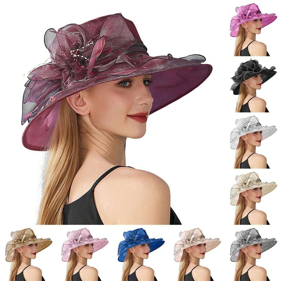 Kentucky 2025 Derby Hat For Women Ladies Organza Fascinator Easter Tea Party Bridal Church Sunday Sun Hat - Large Flower Organza - View 1