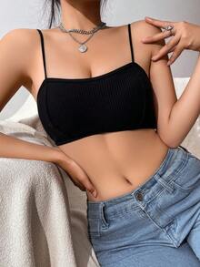 1pc Women's Solid Ribbed Bowknot Strap Comfy Lingerie - Black - View 3