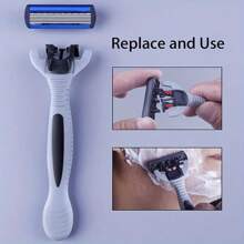 6 Layer Manual Razor Set - 6 Stainless Steel Blades, Replaceable Heads, Includes Handle And 6/12/24 Blades, Sharp & Smooth Shave