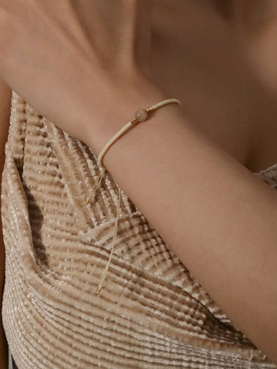 1 Peça pulseira feminina de cordão ajustável com pedra preciosa branca