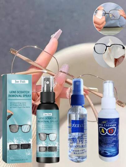 Limpador de olhos de 100 ml, dois estilos de limpador de óculos de 60 ml, equipado com pano especial de limpeza de óculos de alta elasticidade, fácil de transportar para sair, festas, passeios, viagens de negócios, acampamentos, vida cotidiana, lazer na praia, spray antiembaçante para óculos e spray de limpeza de lentes para uma visão clara. (Modelos novos e antigos são enviados aleatoriamente.)