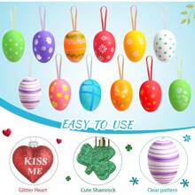 108 Pcs Easter Tree Decorations Heart Hanging Ornaments St. Patrick's Day Shamrock Easter Egg Hanging Ornaments Heart Clover Baubles Egg Decoration For Holiday Party Favor (Classic)