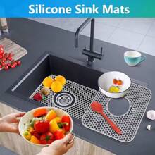 1pc Silicone Hollow Draining Mat, Foldable Heat-Resistant Pad, Sink Protector Mat For Bottom Of Kitchen Sink