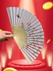 中国风折叠扇，古风复古风夏季汉服女式旗袍舞蹈扇，便携式波西米亚印花 ABS 塑料手扇，适合春、夏、秋、冬 - 彩色 - 查看 12