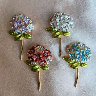 1 件金属花胸针，带彩色水钻装饰，女士时尚翻领别针，适合日常佩戴