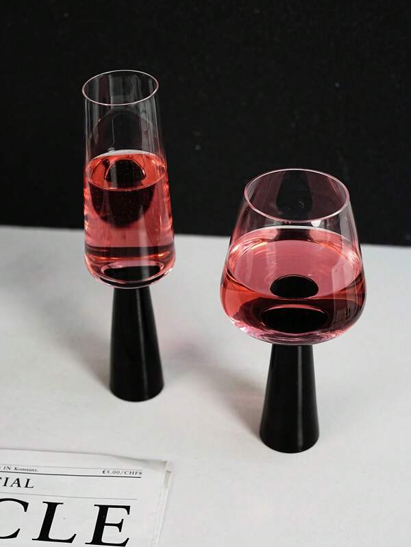 1pc Retro Black Metal Stem Glass, Black Pillar Wine Glass, Whiskey Decanter Wine Glass, Espresso Coffee Cup, Clear Glass Ice Cream Cup