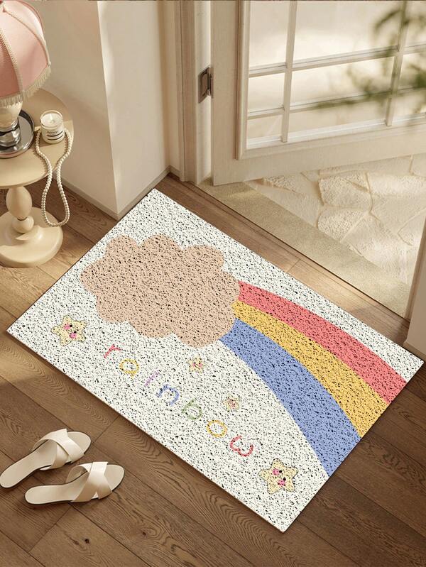 1 pieza Felpudo de PVC con patrón arcoíris, felpudo de bienvenida de fibra de coco para la puerta principal, alfombra de piso antideslizante y fácil de limpiar de alta resistencia, se puede cortar libremente, adecuado para la entrada del hogar y la decoración de la habitación, decoración del baño en el hogar, alfombra de baño, alfombra de piso, alfombra de exterior, felpudo, decoración de otoño, accesorios de baño, de vuelta a la escuela